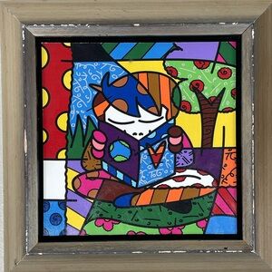 ROMERO BRITTO My Journey Canvas Framed Britto at the Louvre Pop Art Wall Hanging